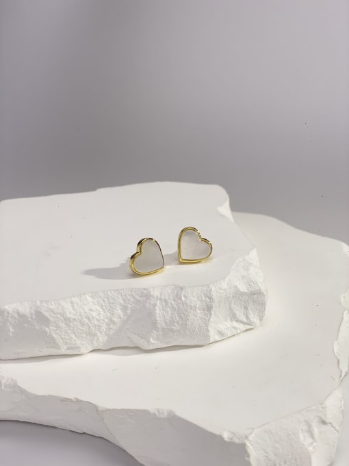 White Fritillaria Brass Natural Stone Multi Color Stone Heart Minimalist Stud Earring