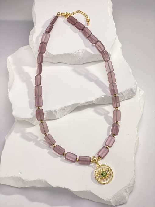 ARTINI Brass Glass Stone Purple Stone Geometric Dainty Bib Necklace 2