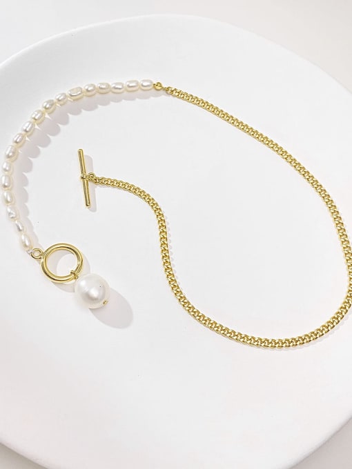 ARTINI Brass Freshwater Pearl White Minimalist Link Necklace 2