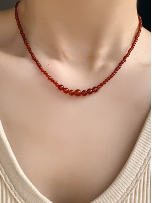 ARTINI Brass Carnelian Red Round Minimalist Beaded Necklace 1