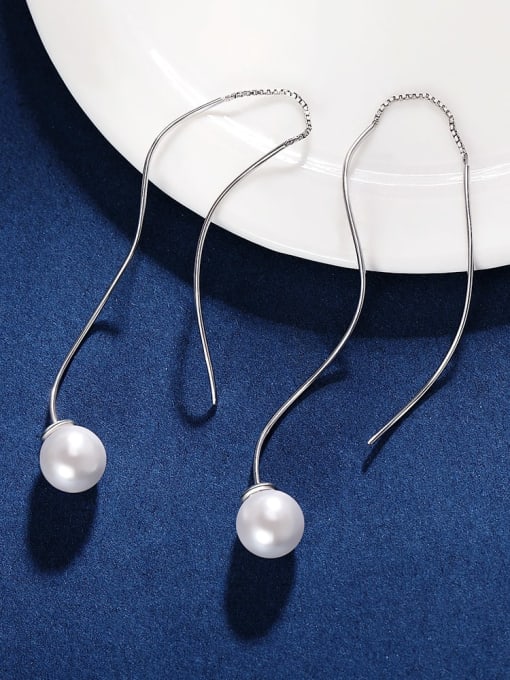 ARTINI 925 Sterling Silver Imitation Pearl White Minimalist Threader Earring 1