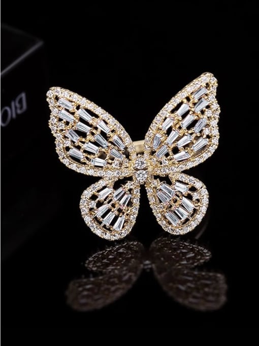 ARTINI Brass Cubic Zirconia White Butterfly Dainty Band Ring 2