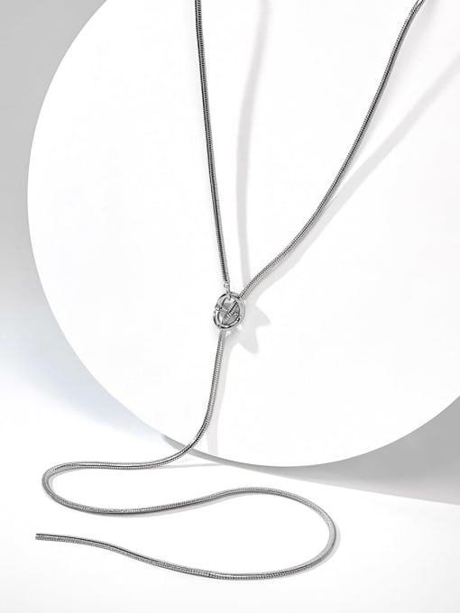 White Brass Geometric Minimalist Long Strand Necklace