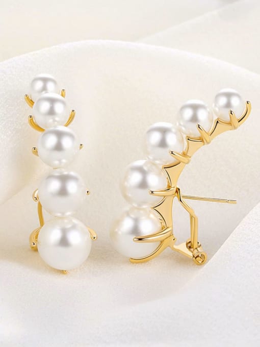 ARTINI Brass Imitation Pearl White Minimalist Huggie Earring 0