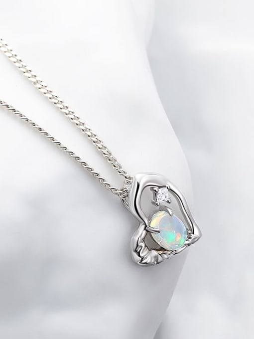 ARTINI 925 Sterling Silver Opal Blue Heart Minimalist Link Necklace 3
