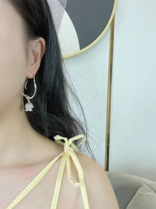 ARTINI Brass Jade Flower Dainty Drop Earring 4