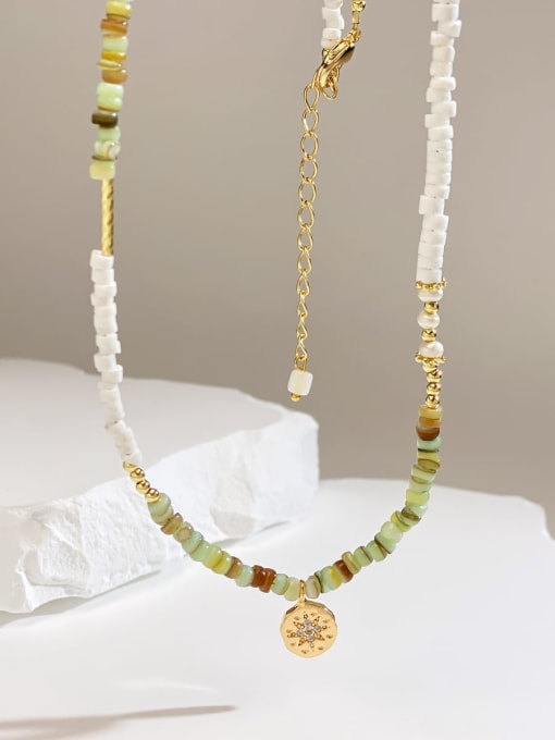 ARTINI Brass Natural Stone Gold Star Minimalist Initials Necklace