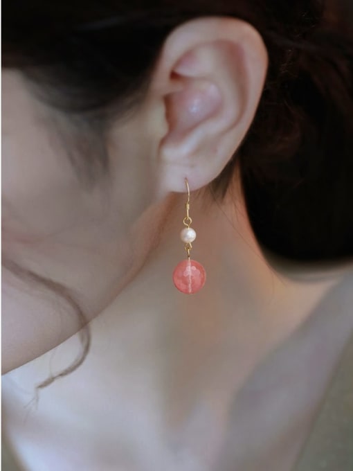 ARTINI Brass Glass Stone Pink Ball Minimalist Drop Earring 2