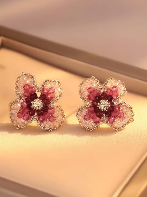 ARTINI Alloy Synthetic Crystal Pink Flower Minimalist Stud Earring 2