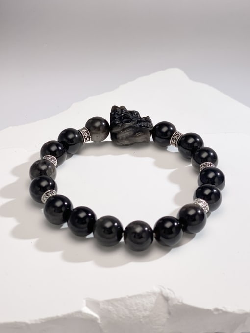 ARTINI Brass Obsidian Dragon Artisan Handmade Beaded Bracelet 2