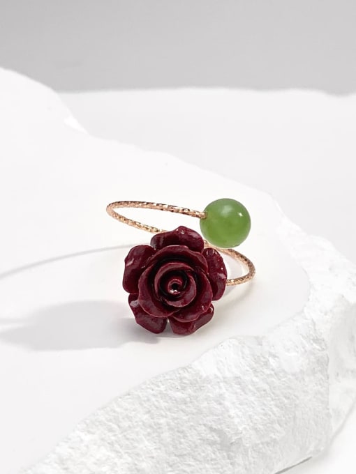 ARTINI 925 Sterling Silver Stone Natural Stone Green Flower Minimalist Band Ring 2