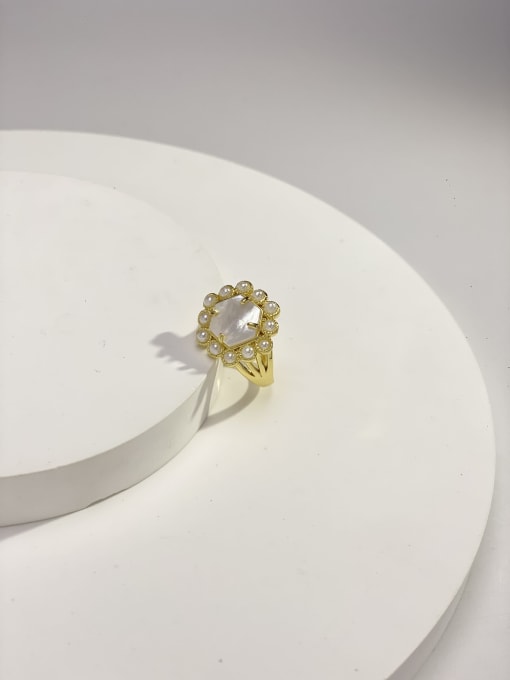 White Fritillaria Brass Stone Natural Stone Multi Color Geometric Dainty Band Ring