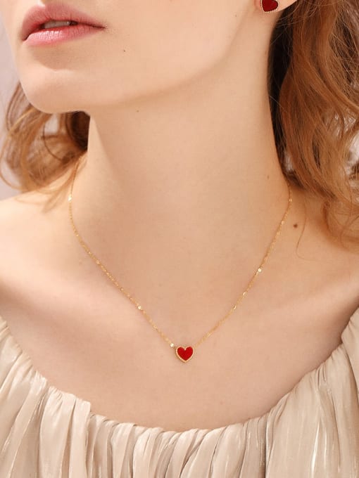 ARTINI Titanium Steel Red Acrylic Heart Minimalist Link Necklace 3