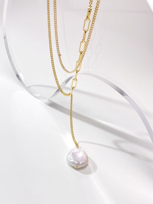 ARTINI Brass Freshwater Pearl White Irregular Minimalist Tassel Necklace 1