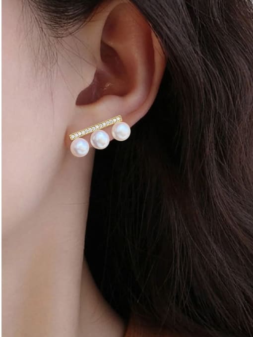 ARTINI Brass Freshwater Pearl White Rectangle Minimalist Stud Earring 4