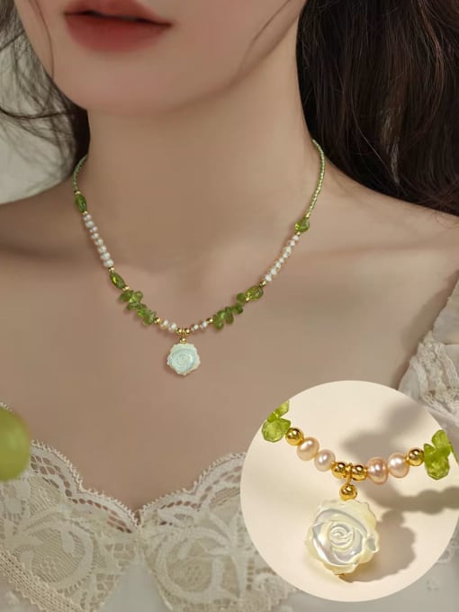 ARTINI Brass Natural Stone Green Plant Series Dainty Beaded Necklace 3