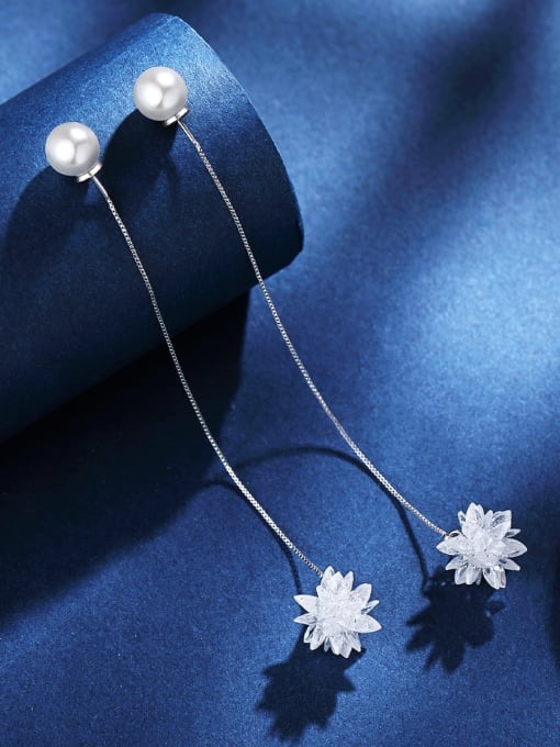 ARTINI Brass Cubic Zirconia White Glass beads Minimalist Threader Earring 1