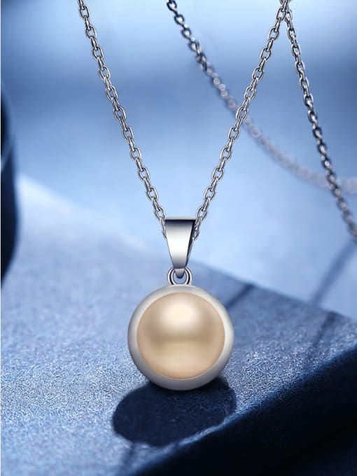 ARTINI 925 Sterling Silver Freshwater Pearl Orange Round Minimalist Link Necklace 0