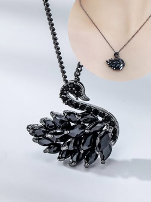ARTINI Brass Cubic Zirconia Black Stone Swan Minimalist Cuban Necklace 0