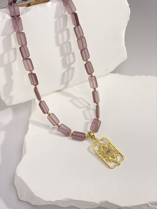 ARTINI Brass Glass Stone Purple Stone Geometric Dainty Bib Necklace 1