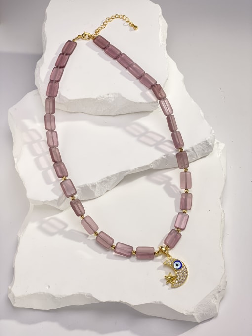 The Eye of the Moon Brass Glass Stone Purple Stone Geometric Dainty Bib Necklace