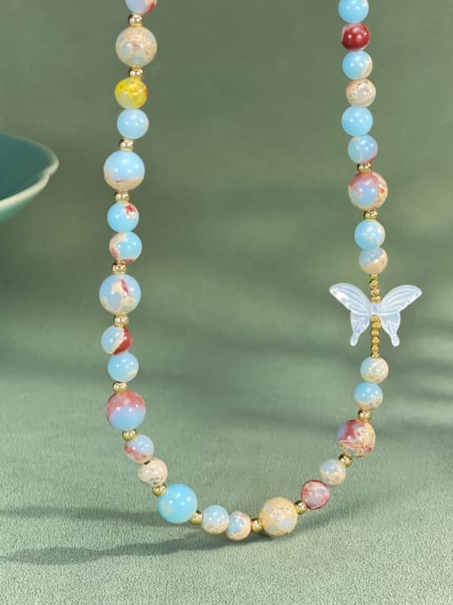 ARTINI Brass Multi Color Stone Butterfly Minimalist Beaded Necklace 0