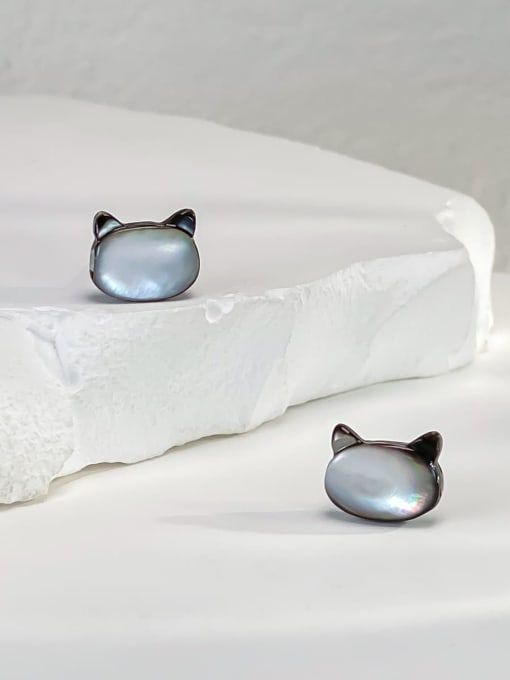 ARTINI 925 Sterling Silver Shell Black Cat Minimalist Stud Earring 0