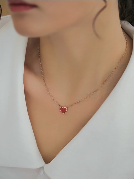ARTINI 925 Sterling Silver Red Acrylic Heart Dainty Link Necklace 3