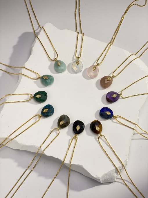ARTINI Brass Natural Stone Multi Color Stone Geometric Minimalist Locket Necklace