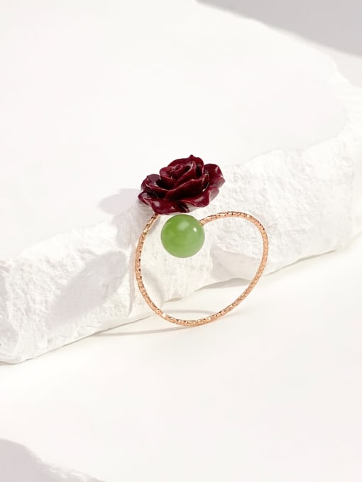 ARTINI 925 Sterling Silver Stone Natural Stone Green Flower Minimalist Band Ring 3