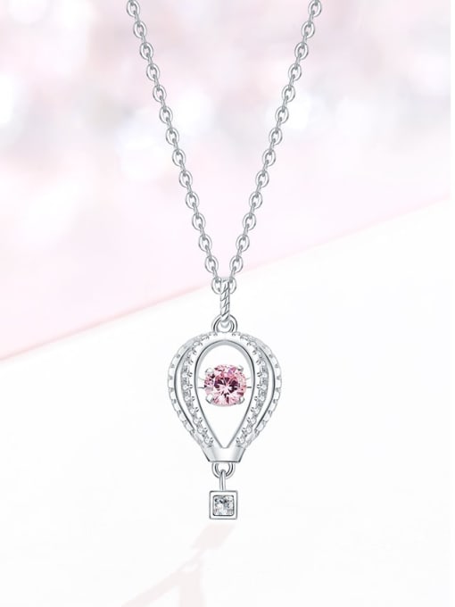 ARTINI 925 Sterling Silver Cubic Zirconia Pink Minimalist Link Necklace 0