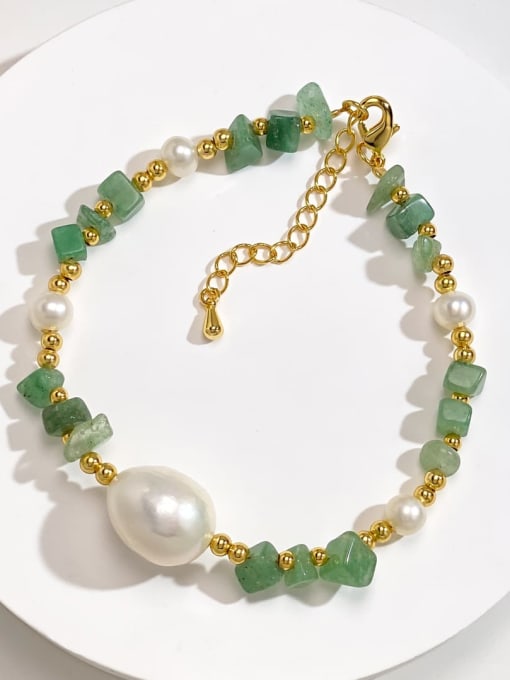 ARTINI Brass Freshwater Pearl Green Water Drop Artisan Handmade Beaded Bracelet 1