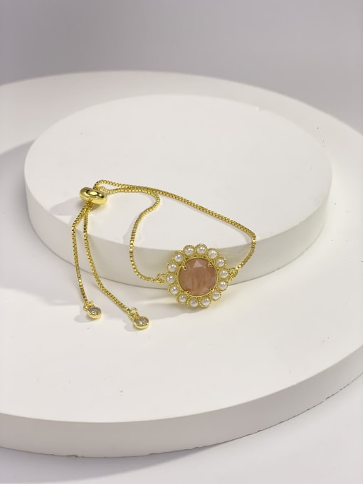 Sunstone Bronze Natural Stone Multi Color Stone Flower Minimalist Handmade Beaded Bracelet