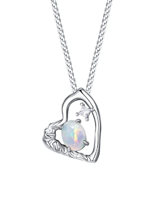 ARTINI 925 Sterling Silver Opal Blue Heart Minimalist Link Necklace 1