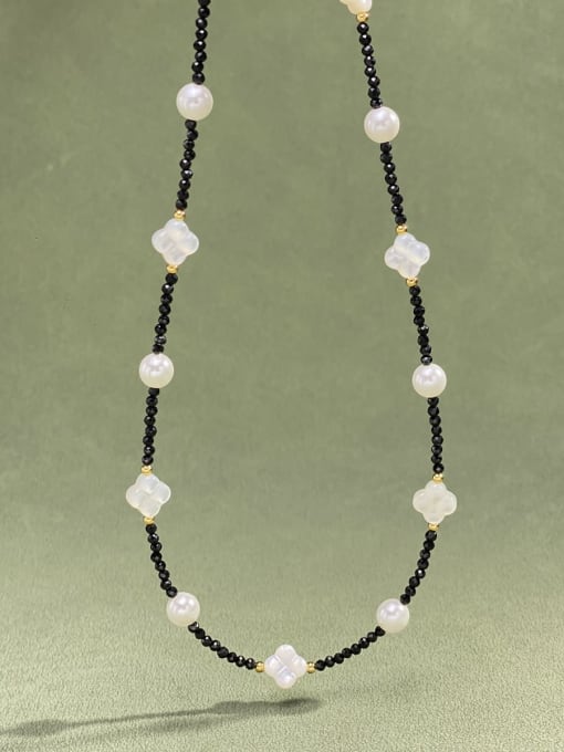 ARTINI 925 Sterling Silver Imitation Pearl White Clover Minimalist Choker Necklace 1