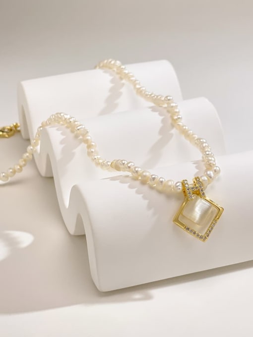 ARTINI Brass Freshwater Pearl White Geometric Minimalist Beaded Necklace 1