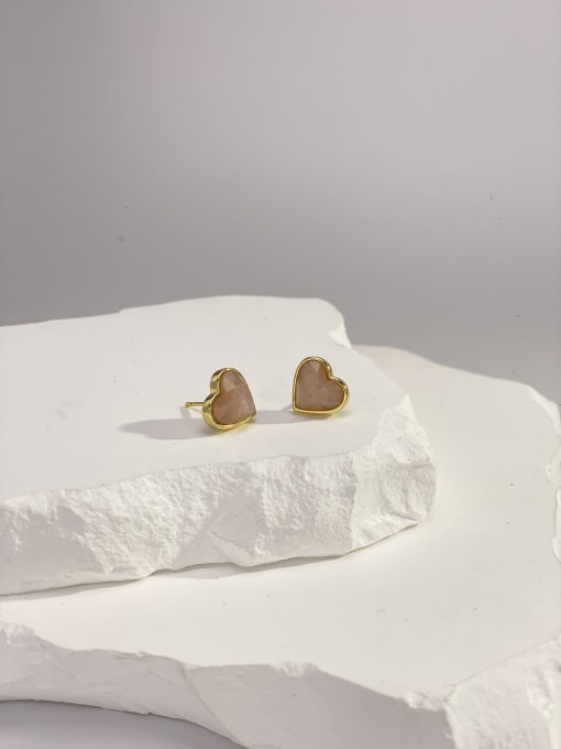 Sunstone Brass Natural Stone Multi Color Stone Heart Minimalist Stud Earring