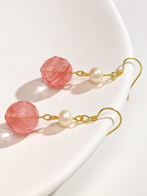 ARTINI Brass Glass Stone Pink Ball Minimalist Drop Earring 1