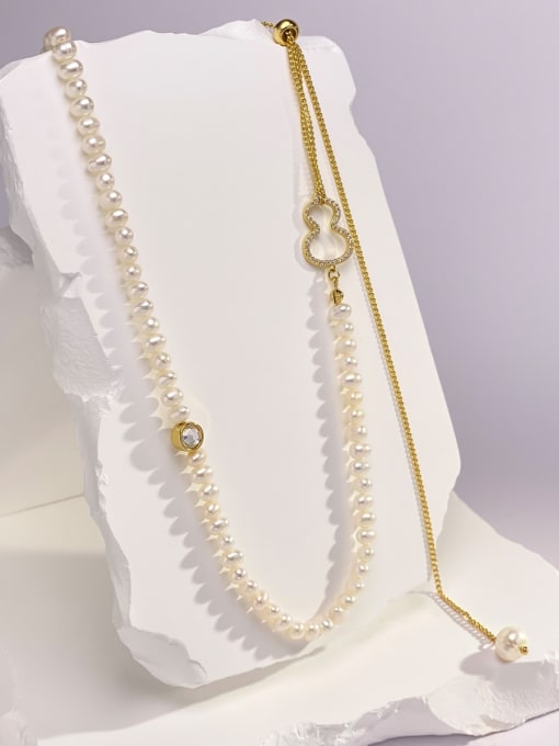 ARTINI Brass Freshwater Pearl Gold Pear Shaped Minimalist Tassel Necklace 0