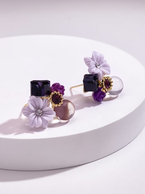 ARTINI Alloy Synthetic Crystal Purple Acrylic Flower Dainty Stud Earring 1