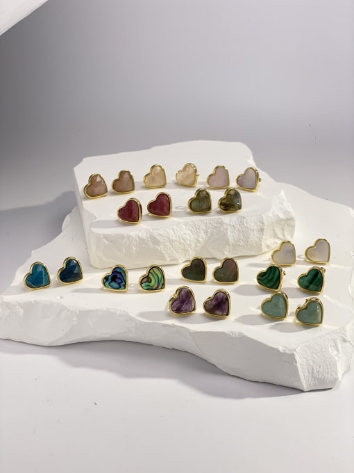 ARTINI Brass Natural Stone Multi Color Stone Heart Minimalist Stud Earring 0