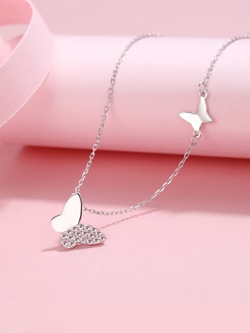 ARTINI 925 Sterling Silver Cubic Zirconia White Butterfly Minimalist Link Necklace 1