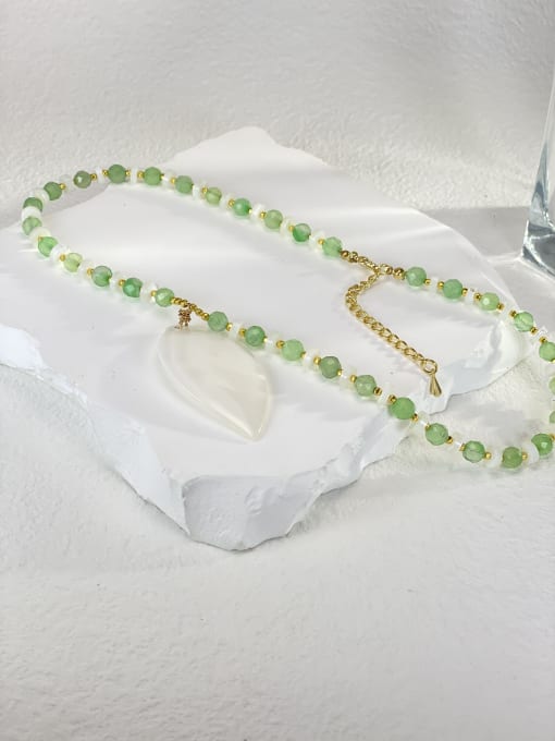 ARTINI Brass Agate Green Stone Feather Artisan Link Necklace 2