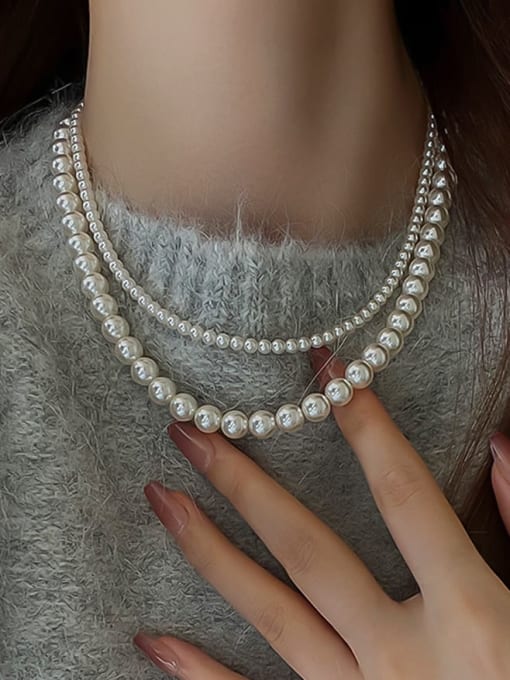 ARTINI Brass Glass beads Gray Round Minimalist Beaded Necklace 3