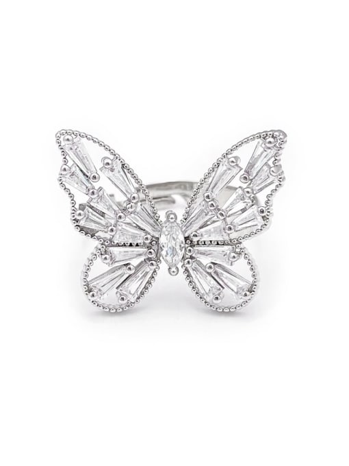ARTINI Brass Cubic Zirconia White Butterfly Minimalist Band Ring