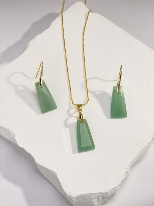 Green Dongling set Minimalist Geometric Brass Natural Stone Multi Color Stone Earring and Necklace Set