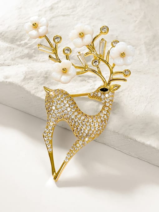ARTINI Brass Cubic Zirconia White Deer Dainty Pins & Brooches 1