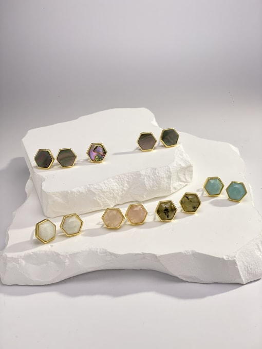 ARTINI Brass Natural Stone Multi Color Stone Geometric Minimalist Stud Earring