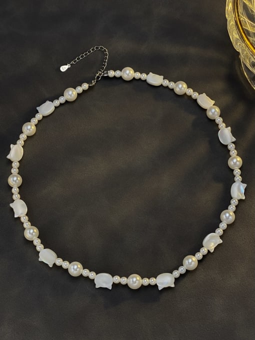 ARTINI 925 Sterling Silver Shell White Glass beads Animal Dainty Beaded Necklace