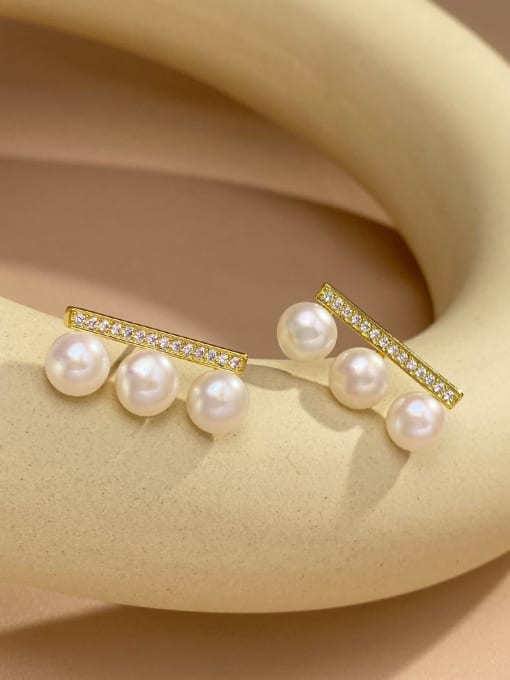 ARTINI Brass Freshwater Pearl White Rectangle Minimalist Stud Earring 0